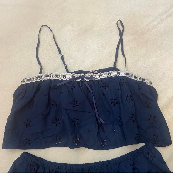 New! Victoria's Secret Navy Blue eyelet Pajama Set 1142 - Picture 3 of 9